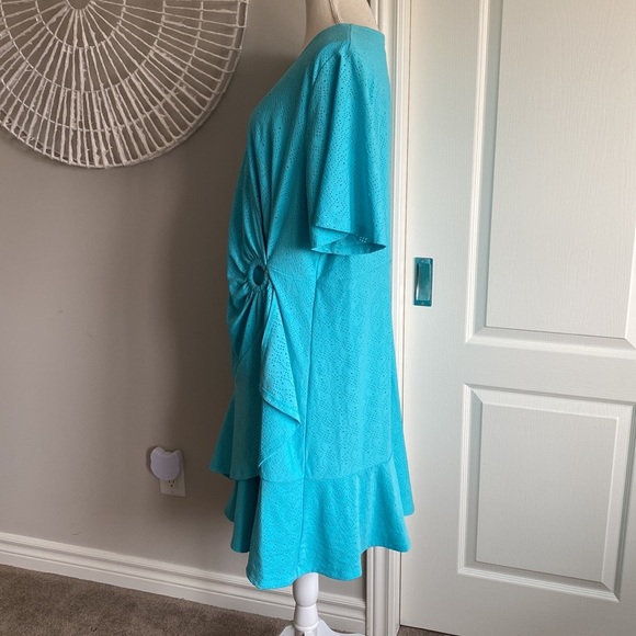 MICHAEL Michael Kors - Paisley Eyelet Knit Flutter Sleeve Turquoise Dress​ - Picture 5 of 12